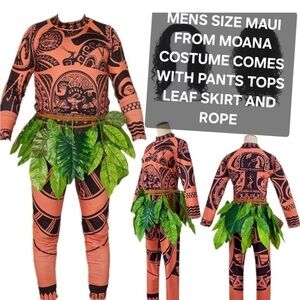 NWT Men's Maui From Moana Costume with Leaf Skirt